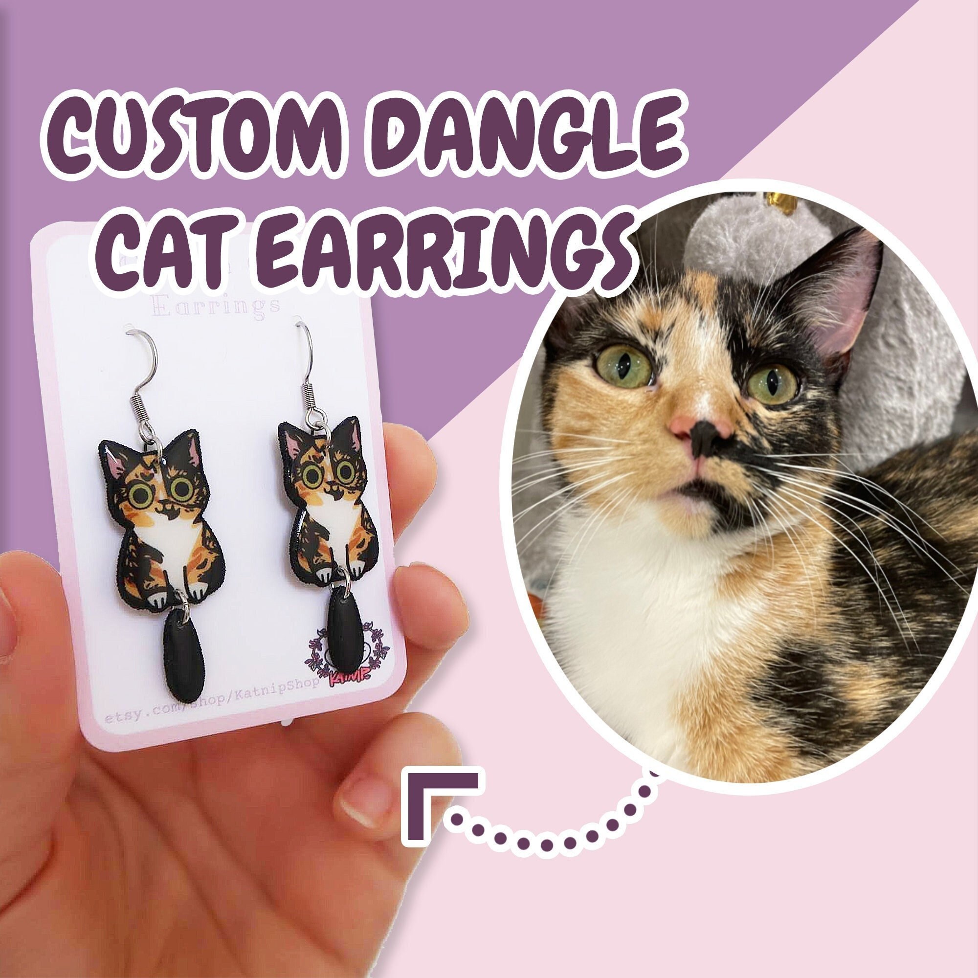 Custom Cat Earrings Personalized Cat Earrings Custom Dangle