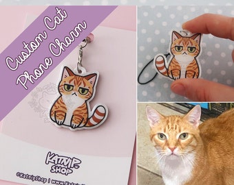 Custom Cat Phone Charm, Personalized Cat Charm, Custom Pet Portrait Charm, Cute Smartphone Charm, Kawaii Phone Charm, Cute Custom Cat Gifts