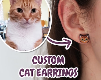 Custom Cat Earrings, Custom Cat Gift, Design Your Own Cat Earring Studs, Personalized Cat Earring Studs, Gifts for Mom, Custom Cat Jewelry