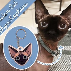 Custom Cat Keychains For Sphynx Cat, Handmade Cat Keychain, Custom Pet Portrait Keychain, Kawaii Kitty Keychain, Gift For Cat Lover