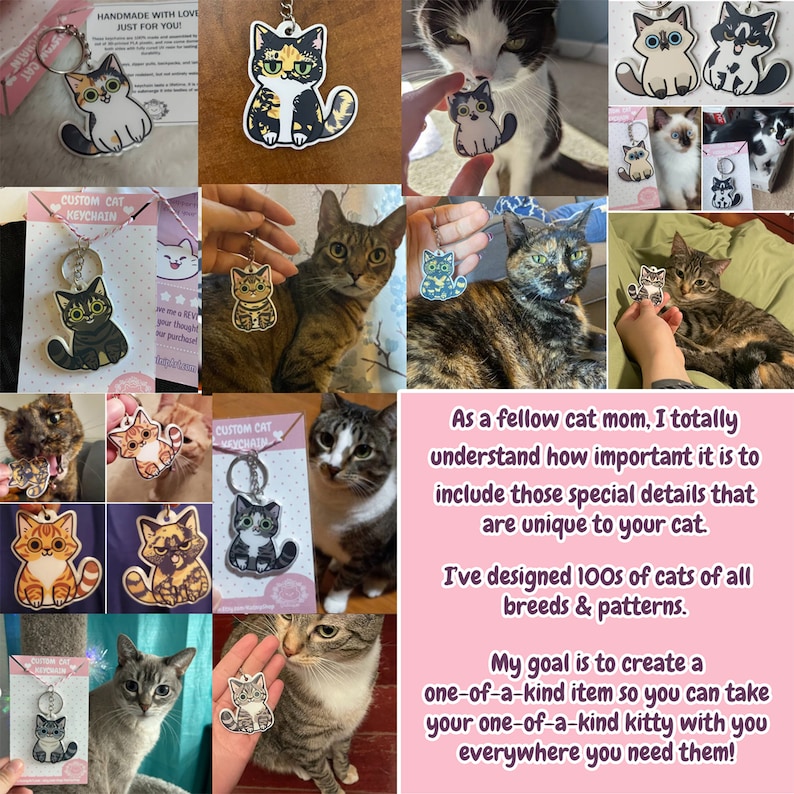 Custom Cat Keychains, Personalized Cat Keychain, Custom Pet Portrait Keychain, Cute Keychain, Kawaii Keychain, Gifts For Cat Lovers Bild 8
