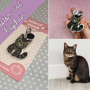 Custom Cat Keychains, Personalized Cat Keychain, Custom Pet Portrait Keychain, Cute Keychain, Kawaii Keychain, Gifts For Cat Lovers