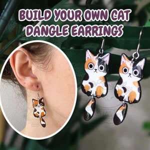 Custom Cat Dangling Earrings, Custom Cat Earrings, Design Your Own Earrings, Gifts for Cat Lovers, Custom Jewelry, Personalized Pet Earrings
