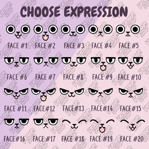 May include: A chart with 20 different cartoon faces, each with a unique expression. The faces are numbered 1 through 20. The chart is titled "Choose Expression".
