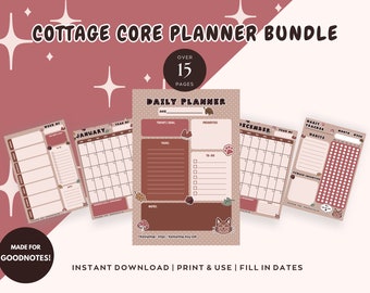 Cottage Core Digital Planner, Kawaii Undated Planner For GoodNotes, CottageCore Monthly Planner Bundle, Cute Weekly Planner, CottageCore Cat