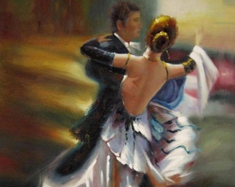 portrait danseurs tableau peinture huile sur toile signée / dancers oil painting on canvas