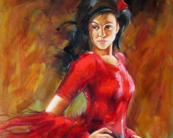 danseuse flamenco tableau peinture huile sur toile signée / painting on canvas modern art woman dancing flamenco