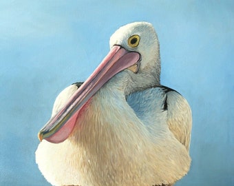 Original Australian Pelican Oil Painting, Oil Painting on Canvas