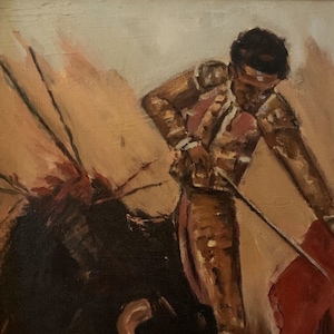 Vintage abstracte originele olieverfschilderij Sgined Torero Matador