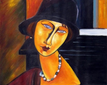 portrait woman after Modigliani painting oil on canvas signed / Hand Painted Oil Painting portrait woman