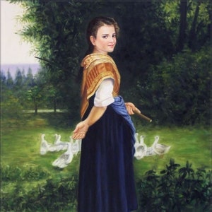 portrait goose keeper painting after Bouguereau oil painting on canvas signed / oil painting on canvas goose keeper