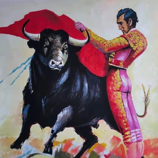 scene de corrida torero tableau peinture huile sur toile signée / oil painting on canvas bullfight