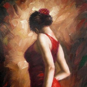 flamenco dancer oil painting on canvas signed / flamenco dancer oil painting on canvas
