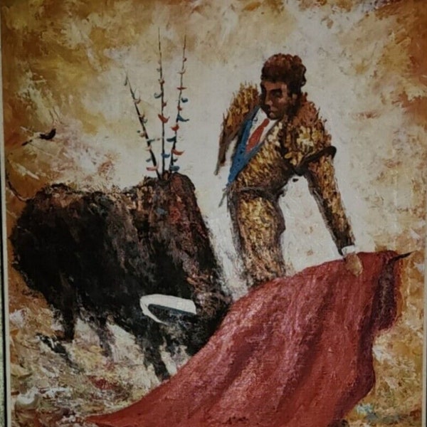 tableau art scene de corrida torero huile sur toile / MATADOR and spain bull fighter oil painting on canvas