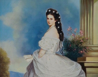 portrait Empress Elisabeth of Austria Sissi oil painting on canvas signed / queen Sissi oil painting on canvas