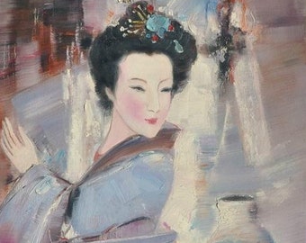 portrait of japanese woman oil on canvas