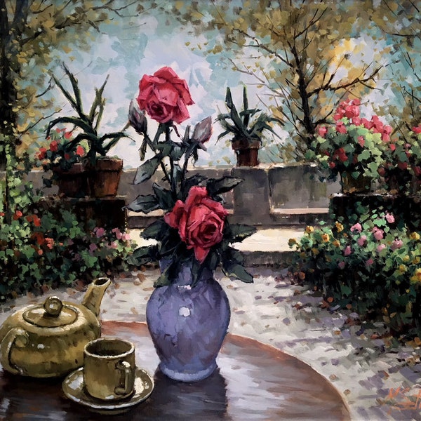 Giardino Fiorito (Flowered Garden)" Oil on Canvas Artist: Mario Battistin