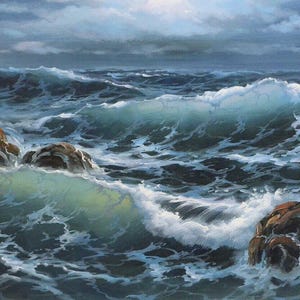 seascape sunset beach wave oil painting on canvas
