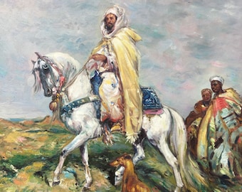 cavaliers arabes orientaliste tableau originale peinture huile sur toile / arab man orientalist  painting oil painting on canvas