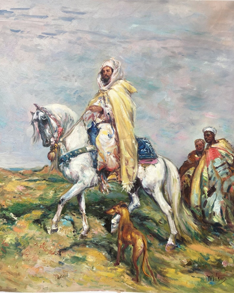 Arab riders Orientalist original painting oil on canvas / arab image 1