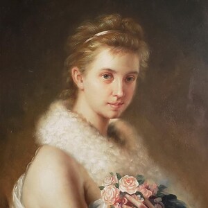 portrait figure young girl painting oil painting on canvas