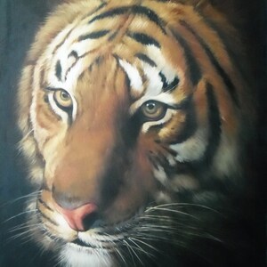 animal tiger painting original oil painting on canvas signed / animal tiger oil painting on canvas