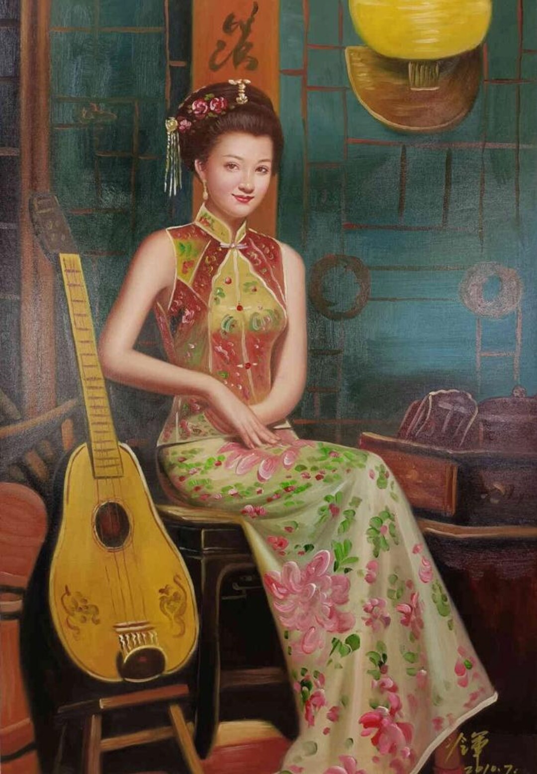 Hand-painted Chinese Oil Painting on Canvas of a Beautiful Female
