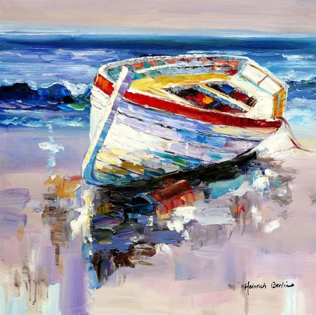 Seascape Boat Acrylic Painting on Canvas Signed / Acrylic Etsy