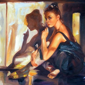 classic ballerina portrait oil painting on canvas / original classic dancer oil painting on canvas