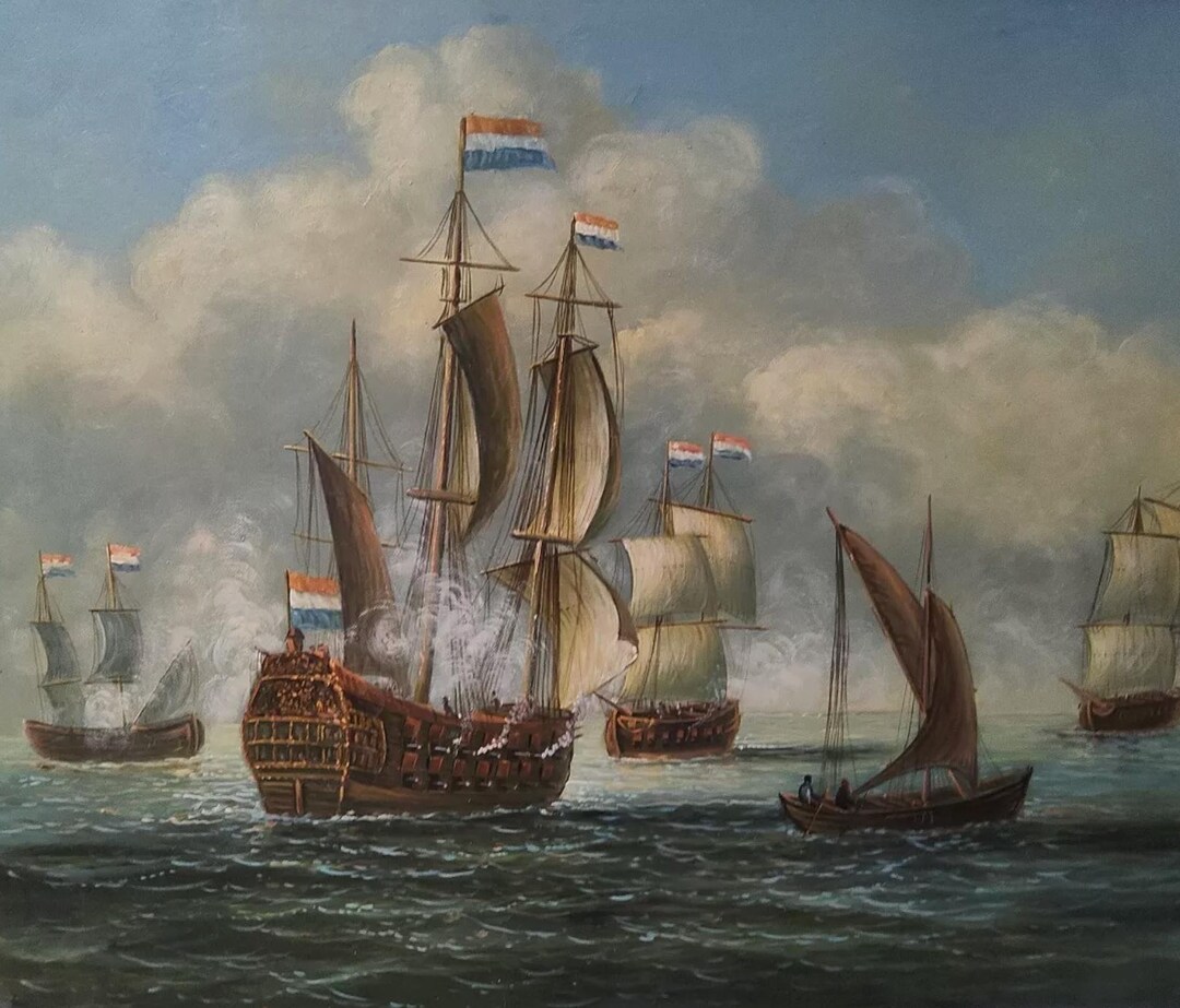 Landscape Battle Boats Hand Painted Oil on Canvas - Etsy