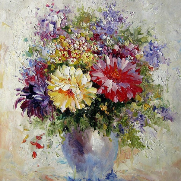 nature morte  fleurs tableau peinture huile sur toile signée / oil painting on canvas flowers