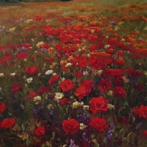 Original oil painting on canvas poppies red flowers 30x40 inches