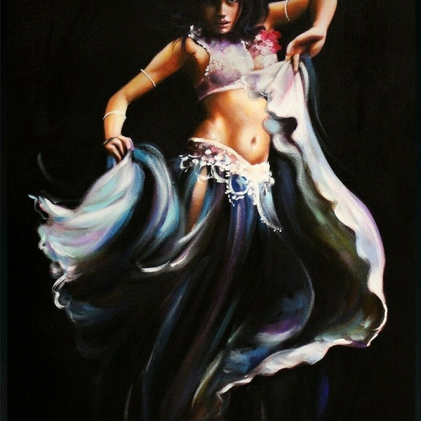 portrait femme danseuse orientale tableau peinture huile sur toile signée / woman oriental dancer oil painting on canvas