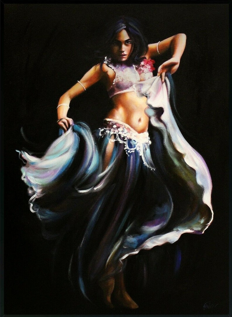 portrait femme danseuse orientale tableau peinture huile sur toile signée / woman oriental dancer oil painting on canvas image 1