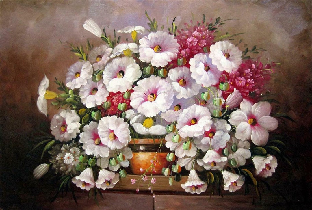 Nature morte fleurs dans vase peinture huile sur toile signée / Hand ...