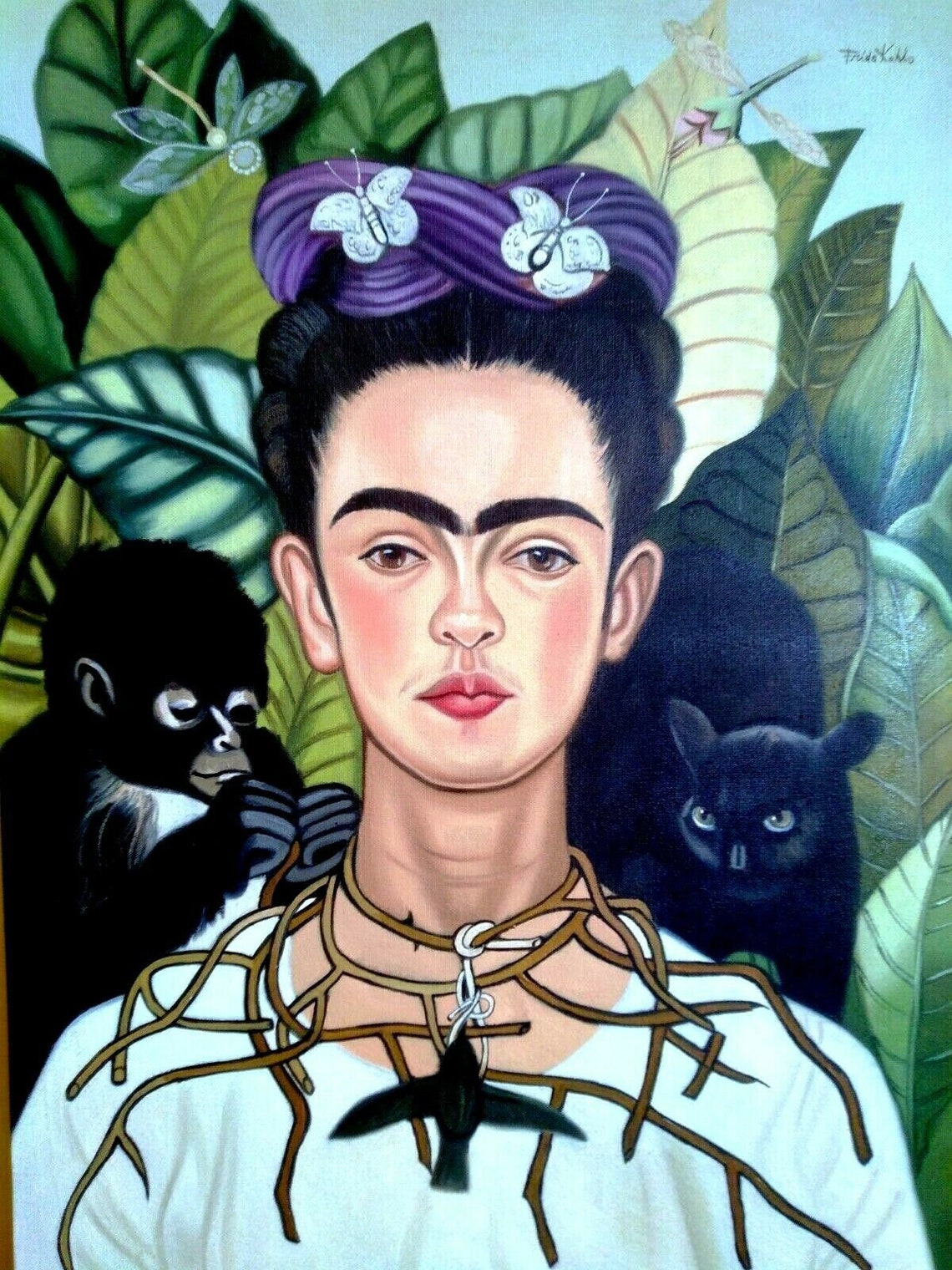 Portrait woman Frida Kahlo with monkeys painting oil painting | Etsy