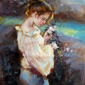 portrait young girl in the garden oil painting on canvas