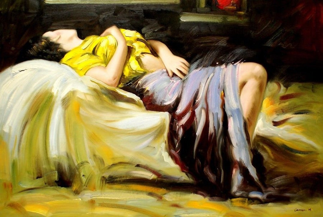 Portrait Sleeping Woman Oil Painting on Canvas Signed / Etsy
