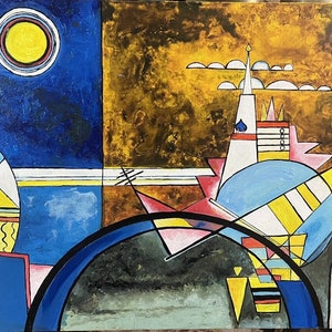 abstract in the manner of Kandinsky painting oil painting on canvas signed / abstract after Kandinsky oil painting on canvas