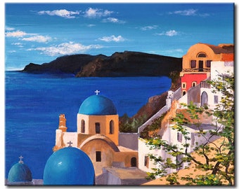 paysage santorin tableau peinture huile sur toile / italy Santorini painting on canvas