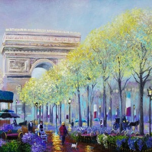 Paris triumphal arch oil painting hand painted canvas frame signed