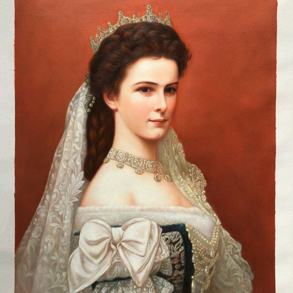 portrait Impératrice Elisabeth d'Autriche Sissi tableau peinture huile sur toile / queen Sissi oil painting on canvas