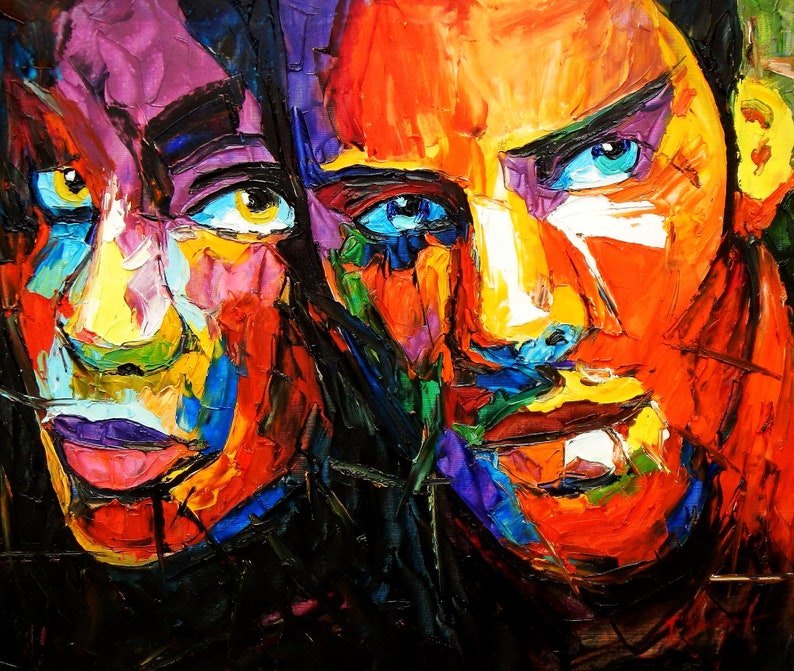 modern art portrait man and woman painting oil on canvas image 1