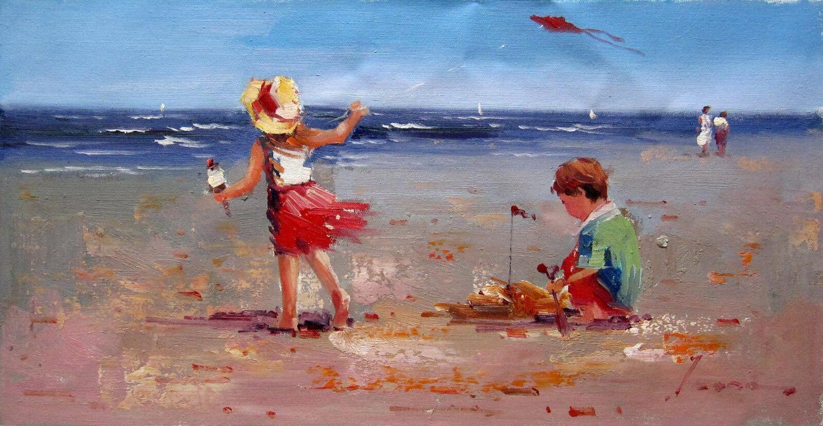 Children Scene Playing Beach Painting Oil On Canvas Scenery Children Children Scene Playing Beach Painting Oil On Canvas Scenery Children