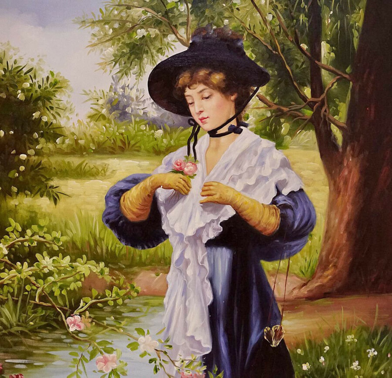 Mujer Acuarela Con Un Sombrero Pintura Al óleo Arte, Pintura, Pintura