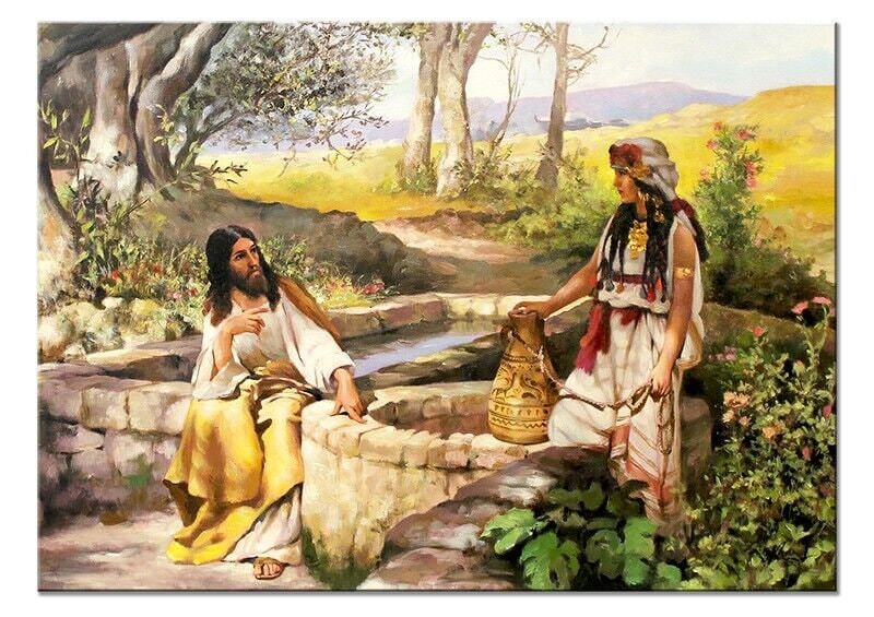 Jesus Christ and the Samaritan Woman at the Well, 50 X 70 Cm, Hand ...