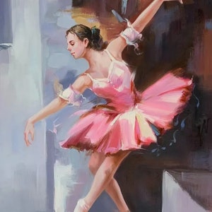 portrait classical dancer ballerina painting oil on canvas signed / classic dancer oil painting on canvas