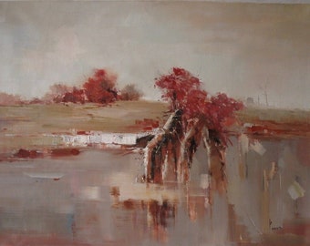 pintura de paisaje abstracto óleo sobre lienzo firmado