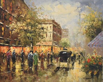 urban landscape street scene Paris on canvas / paris street oil painting on canvas