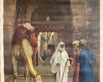 cavaliers arabes orientaliste tableau originale peinture huile sur toile / arab man orientalist  painting oil painting on canvas